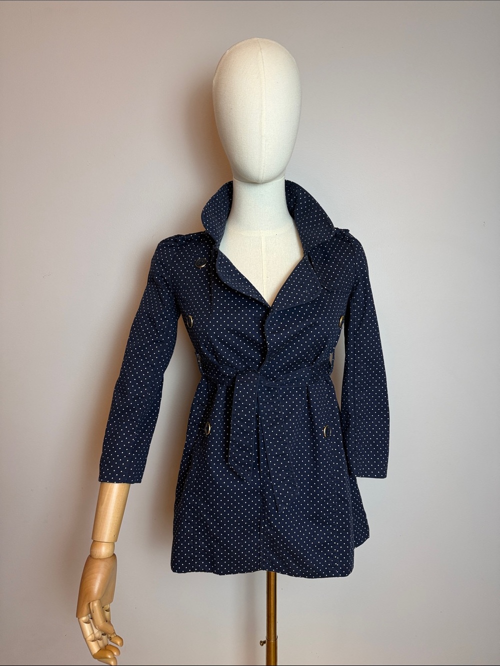 ✨Vintage Juicy Couture Kids Polka Dot Trench Coat Navy Gold Buttons Size 7✨